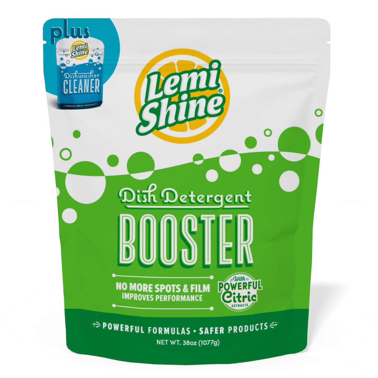 Lemi Shine Dish Detergent Booster, Hard Water Stain Remover, Multi-Use Citric Acid Cleaner 38 oz, Pack of 1