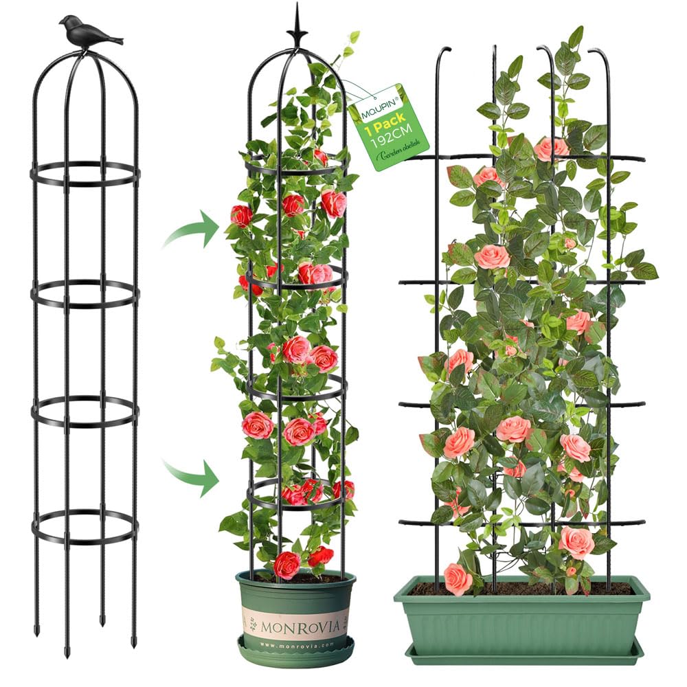 Tower Obelisk Garden Trellis for Climbing Plant，6.3FT/75.6" Rustproof Metal Potted Plant Climbing Support for Indoor Outdoor Flowers Vegetable Fruits Vines Support (2PCS)