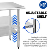 Hally Stainless Steel Table for Prep & Work 24 x 30 Inches, NSF Commercial Heavy Duty Table with Undershelf and Galvanized Legs for Restaurant, Home and Hotel