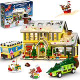 CUBIMANA 2025 Christmas Gingerbread House Village Building Set with Light - 1993PCS Holiday Snow Village Mini Building Blocks Toy with Bus & Pickup Truck Xmas Gifts for Adults Kids Boys Girls Age 12+
