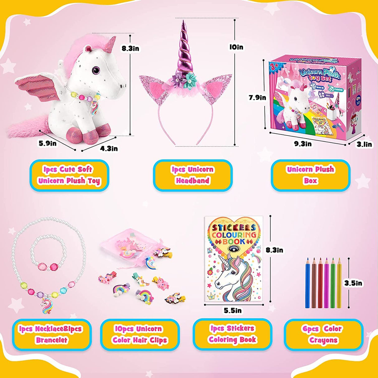 21-Piece Unicorn Gift Set for Girls Ages 3-8 | Soft Plush Stuffed Animals & Dress-Up Accessories Bundle | Idea Birthday Gifts, Christmas Presents, Party Favor for Kids Toddler Girls