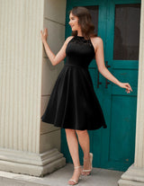 Bbonlinedress Halter Black Cocktail Wedding Guest Formal Vintage Dress Short Evening Party Prom Christmas Dress Black M