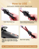 Cordless Curling Iron Rechargeable,USB Rechargeable 4000 mAh Cordless Hair Curler,3 Temp Setting Mini Travel Battery Powered Curling Iron,2 in 1 Hair Straightener and Curler