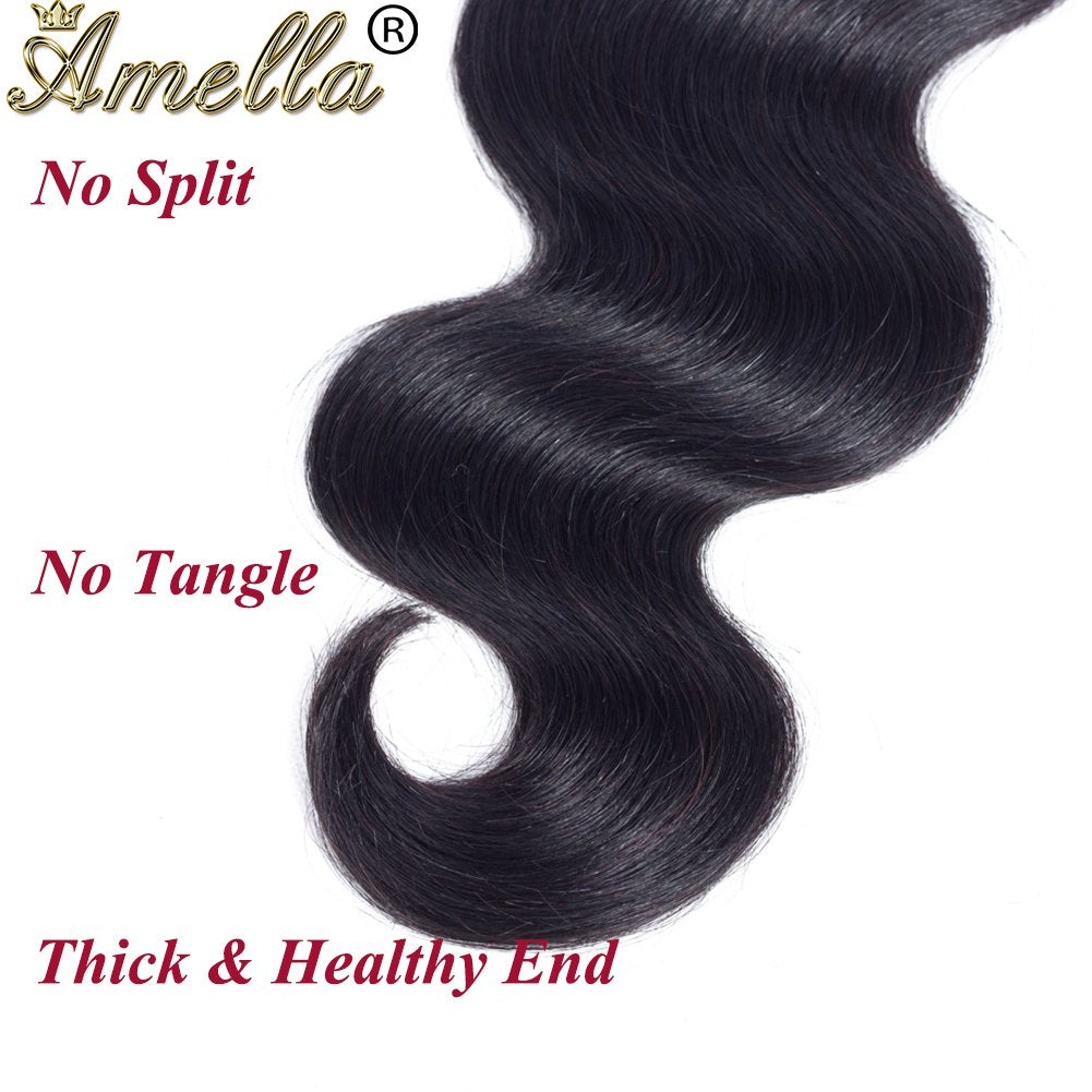 Amella Hair 100% Unprocessed Virgin Brazilian Human Hair Brazilian Body Wave 3 Bundles (18 20 22,300g) Hair Extensions Grade 8A Remy Human Hair Bundles Natural Black Color