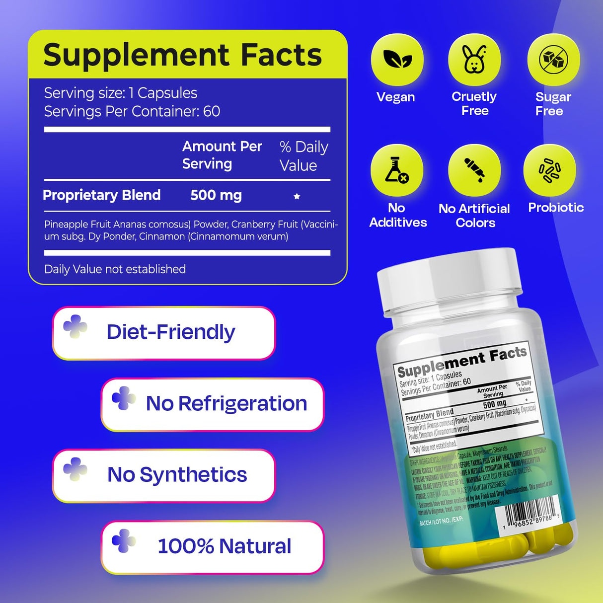 Pineapple Probiotics for Men – 500mg Sweet Spot Formula with Pineapple Extract, Cranberry & Cinnamon, Supports pH Balance & Freshens Taste, 60 Capsules, Made in The USA