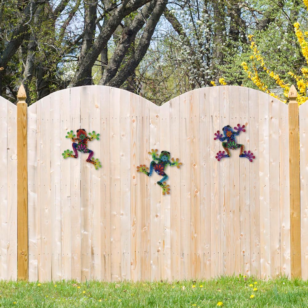 dreamskip 3 Pcs Metal Frog Decor Outdoor Wall Art Mexican Metal Frog Hanging Wall Sculpture Outside Garden Fence Patio Home Yard Art Decoration Gifts for Adults