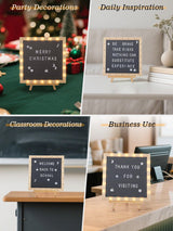 Changeable Felt Letter Board with LED Lights - 10×10" Message Custom Signs & Wood Stand & 450 Letters, Poster Board for Christmas/Pregnancy/Baby Announcement/Classroom Wall Decor Gifts, Grey