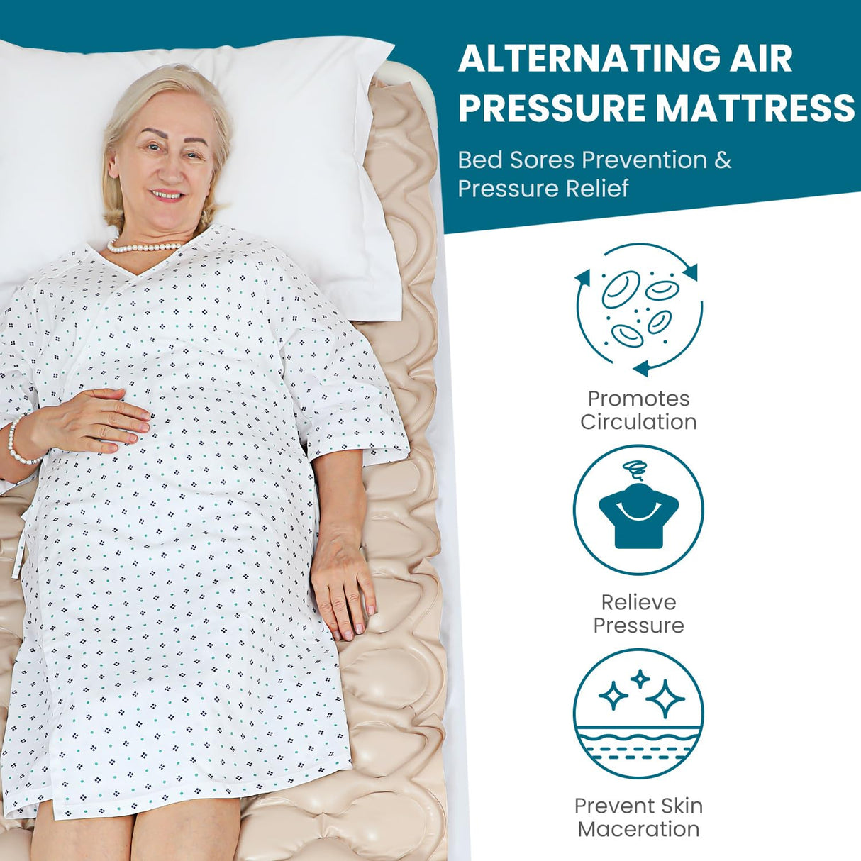 Alternating Air Pressure Mattress Pad, Bed Sore Prevention, Hospital Bed Mattress Topper with Whisper Quiet Pump & Waterproof, Heat Resistant Ulcer Cushion Pad for Hospital, Home, Medical Use