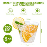 JollyPack 300 Pack Clear Plastic Cups 9 OZ Disposable Heavy-duty Drinking Cups for Christmas, Wedding, Home and Events