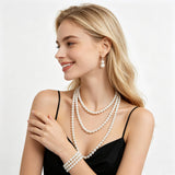 Long Pearl Necklace for Women Layered Cream White Faux Pearl Beads Strand Necklace Pear Stretch Bracelets Earring Costume Jewelry Set,3Pcs,Christmas Jewelry for Women