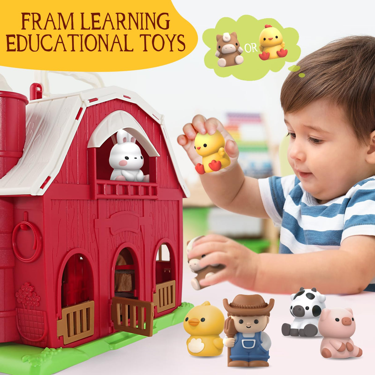 AuroTops Toys for 1 2 3 Years Old Boys and Girls, Big Barn Playset with Farm Animal, Preschool Montessori Toy, Farm Playset with Big Red Barn & Farmer, Christmas & Birthday Gift Toy for Kids