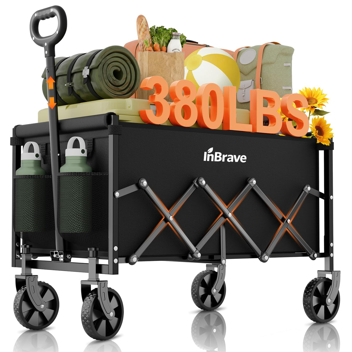 InBrave Collapsible Wagon Cart with All-Terrain Wheels, 380LBS Capacity