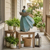 DiliComing Fairy Garden Statues Bird Feeder - 12 Inch Resin Outdoor Fairy Statue for Garden Decor, Decorative Patio Yard Lawn Flower Bed Figurine, Garden Gifts for Women (Green)