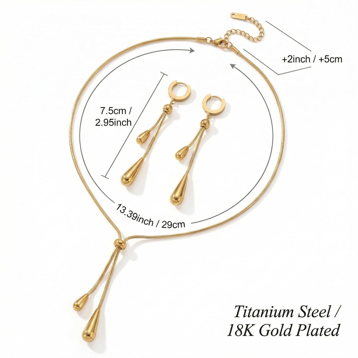 RINHOO FRIENDSHIP Gold Plated Teardrop Jewelry Set for Women(Gold Style)