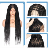Fecihor 36" Knotless Braided Wigs Lace Front Box Braids Lace Frontal Wig for Women Human Hair Blended Black Hand Full double lace Braid Wig With Baby Hair