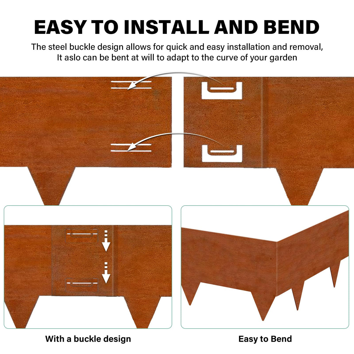 Cor-Ten Steel Landscape Lawn Edging, 40" L x 6" H,6 Pack Steel Edging for Landscaping,Metal Landscape Edging, Metal Edging for Landscaping(180 Degree Bend, Rusted)