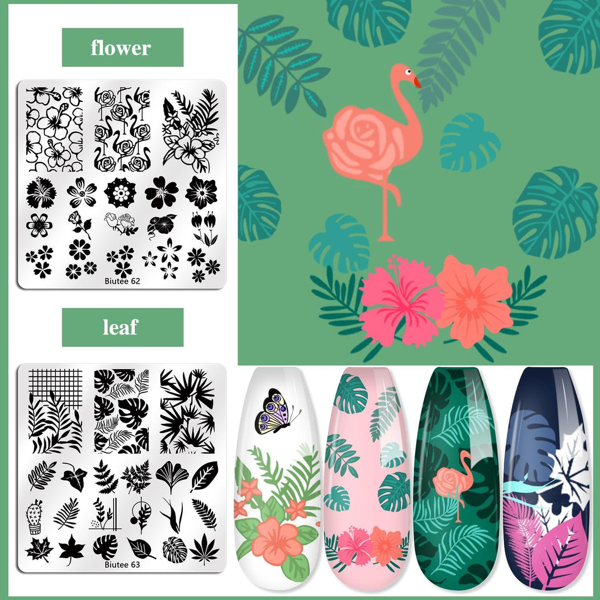 Biutee Nail Stamper Kit 15pcs Nail Art Stamp Plate 8pcs Stamp Gel Polish 1pcs Nail Stamper Scraper Set with Storage Bag, Nail Stamp Template Kit Flower Lace Animal Star Halloween Christmas Design