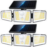 KOOPER Solar Flood Lights, 210 LED Motion Sensor Outdoor Lights, Solar Motion Lights Outdoor Waterproof, 3 Heads 300° Wide Angle Outdoor Security Lights for Yard Patio Garage Entryways, 2 Pack, Black
