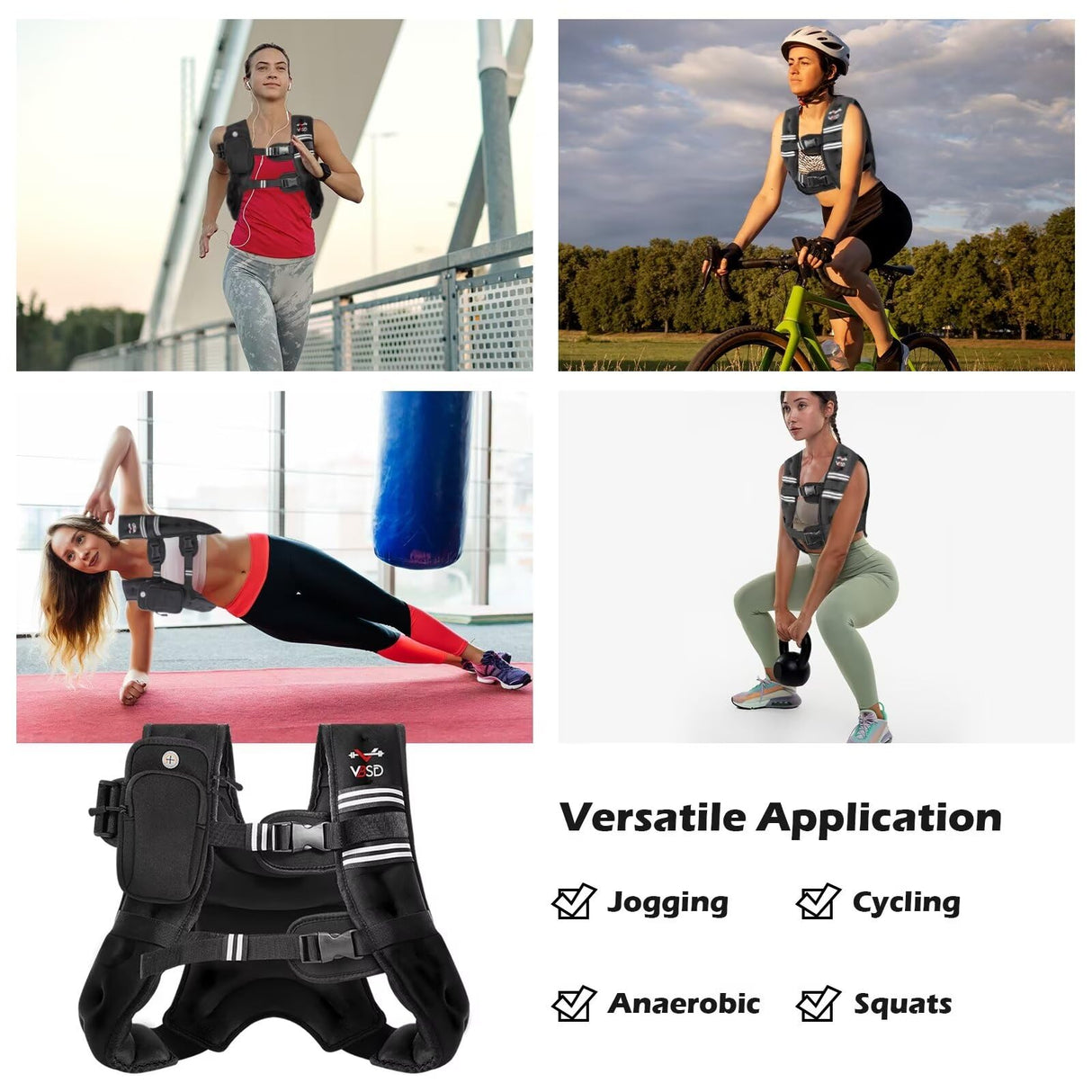 VBSD Weighted Vest for Women Men, 16lb Weight Vest with Reflective Stripe, Body Weight Vests Adjustable for Strength Training, Running, Walking, Workout, Jogging, Fitness