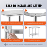 Mophorn Commercial Worktable & Workstation 24 x 30 x 32 Inch Stainless Steel Work Table Heavy Duty Commercial Food Prep Work Table for Home, Kitchen, Restaurant Metal Prep Table with Adjustable Feet