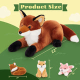 BENINY 4Pcs Fox Stuffed Animal Set, Large Mommy Red Fox Plush 22 Inch with 3 Baby Foxes in Her Zippered Tummy, Christmas Plushie Toy Gift for Girls and Kids