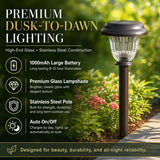DERAYSION 8 Pack Solar Lights Outdoor, Stainless Steel Glass Solar Pathway Lights, Auto On/Off Long-Lasting Waterproof Garden Lights for Landscape, Path, Yard, Driveway, Walkway Decor (Warm White)
