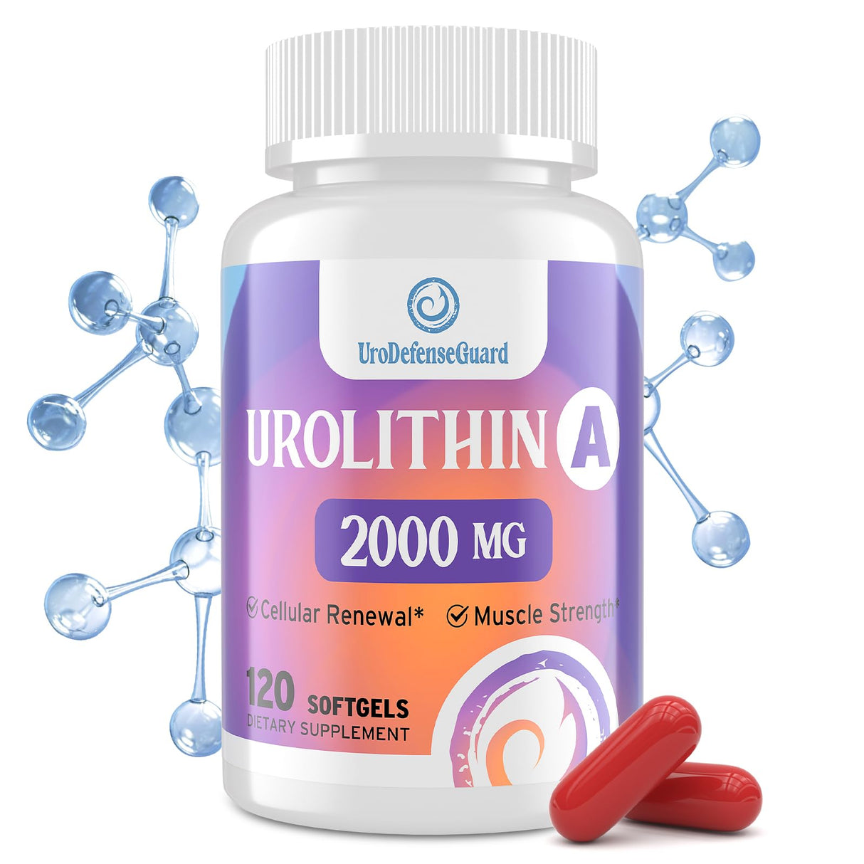 UroDefenseGuard Urolithin A Supplement 2000mg for Men Women - 120 Softgels (1 Bottle)