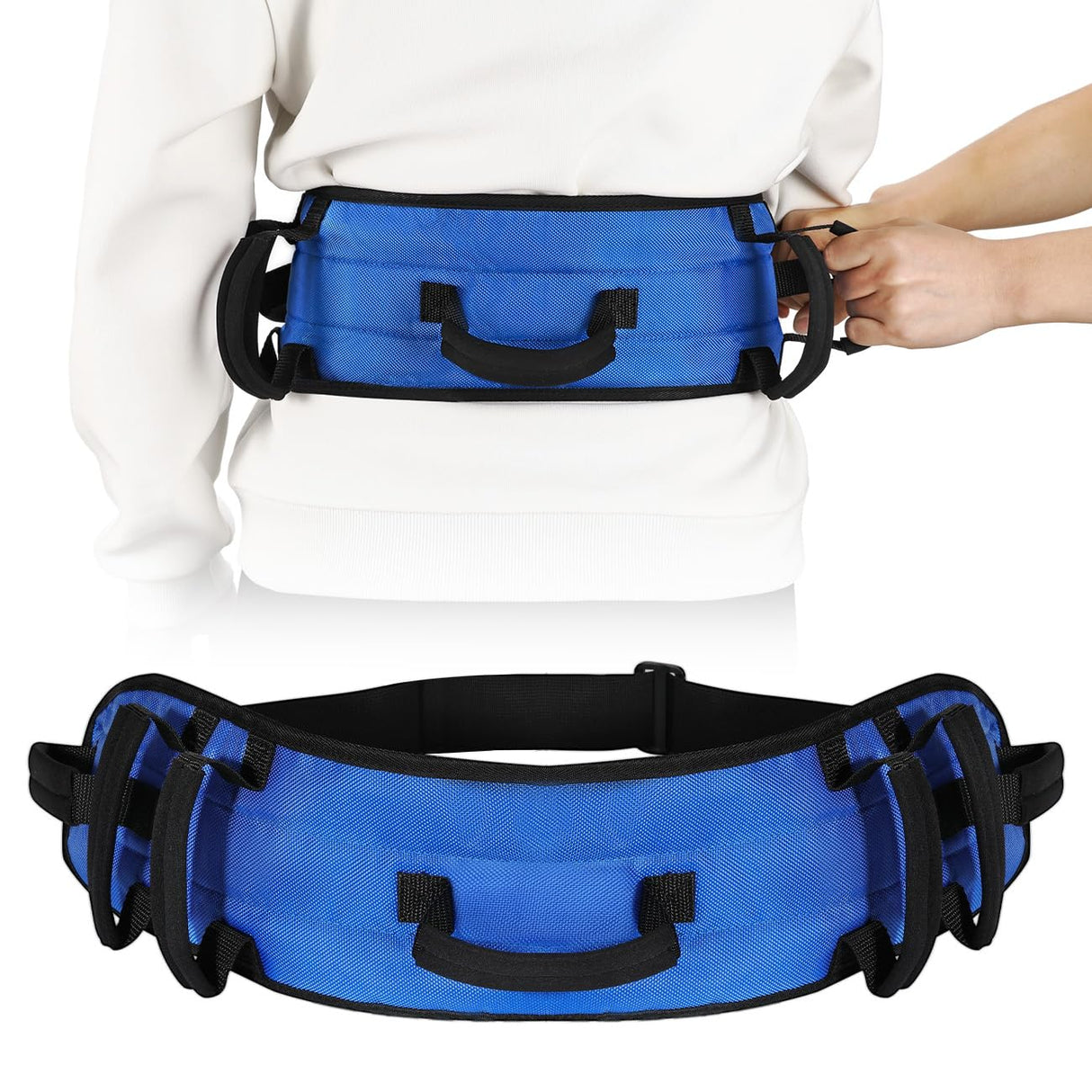 Rhino Valley Gait Belt for Senior with 7 Handles, 59" Anti-Slip Gate Belts Medical for Elderly, Transfer Belt with Quick Release Buckle, Elderly, Physical, Handicap, Bariatric Therapy, Blue & Black