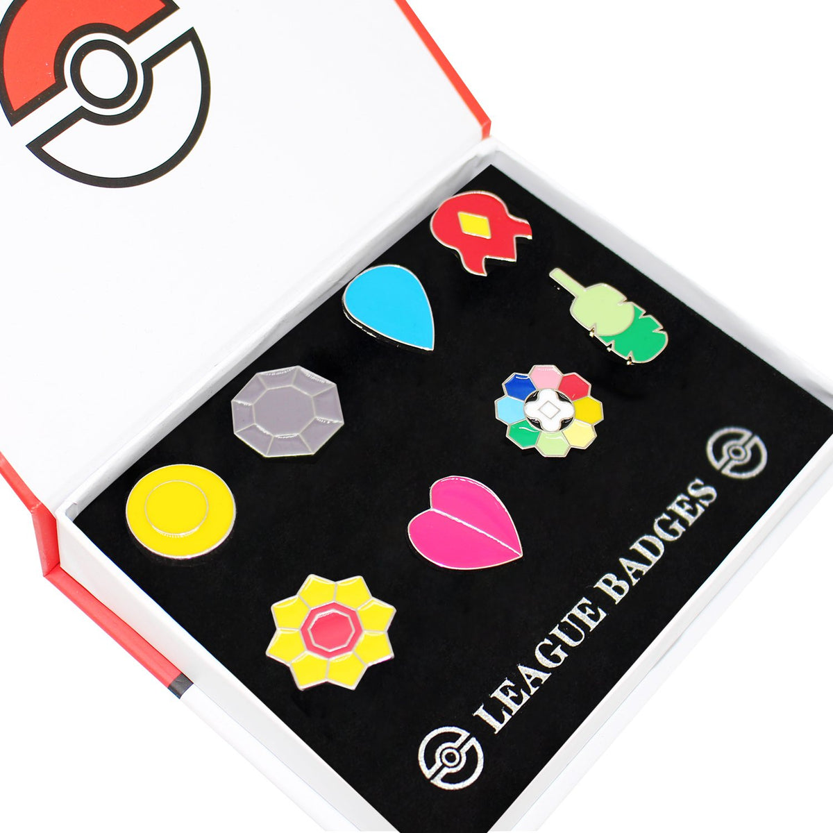 8Pcs Pocket Monsters Gym Badges Collection Gift Box,Pins Mystic Instinct Badges