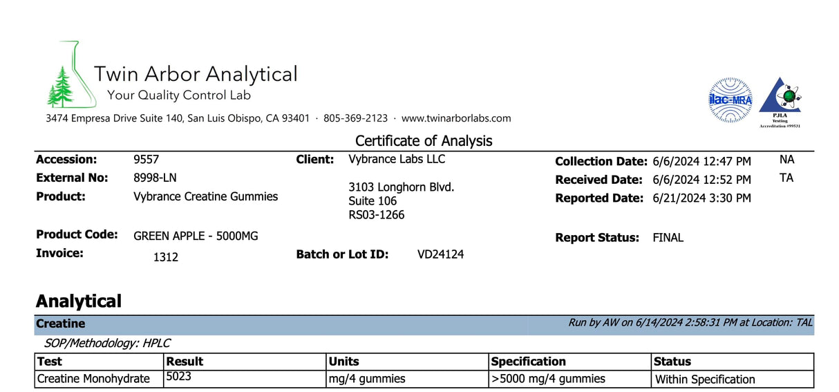 VYBRANCE LABS Creatine Monohydrate Gummies for Women & Men - 5g Creatine with Taurine & B12 for Energy, Muscle & Focus | Vegan, Sugar Free, Gluten-Free | Creatine Monohydrate | 120 ct Green Apple