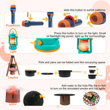 Qtioucp Kids Camping Set 50pcs with Tent & Space Projector Flashlight- Outdoor Campfire Toy Set for Toddlers Kids - Pretend Play Camp Gear Tools for Birthday Christmas