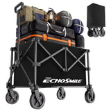 EchoSmile Easy Collapsible Wagon Cart, Folding for Grocery & Camping, Black