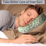Wuronsa Ear Piercing Pillow for Side Sleepers, Pillow with an Ear Hole for CNH and Ear Pain Ear Inflammation Pressure Sores, O-Shaped Side Sleeping Pillow, Ear Guard Pillow(Green Flower)