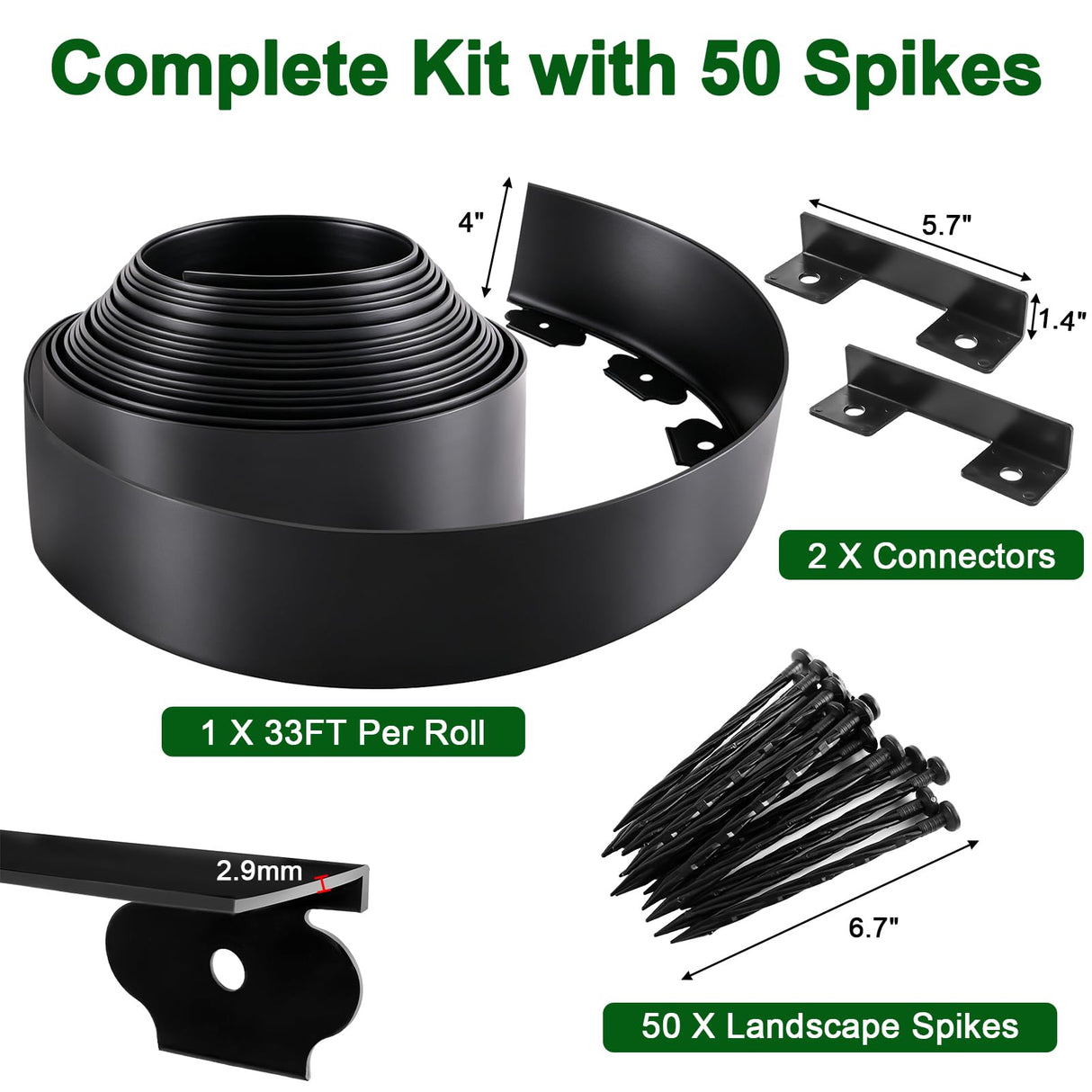 Aifanss Landscape Edging Kit, 4 Inch Tall 33Ft No Dig Garden Edging Border with 50 Pcs Reinforced Spikes, Plastic Garden Barrier for Landscaping, Lawn, Yard, Flower Bed, Paver, Pathway, Grass, Black