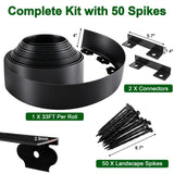 Aifanss Landscape Edging Kit, 4 Inch Tall 33Ft No Dig Garden Edging Border with 50 Pcs Reinforced Spikes, Plastic Garden Barrier for Landscaping, Lawn, Yard, Flower Bed, Paver, Pathway, Grass, Black