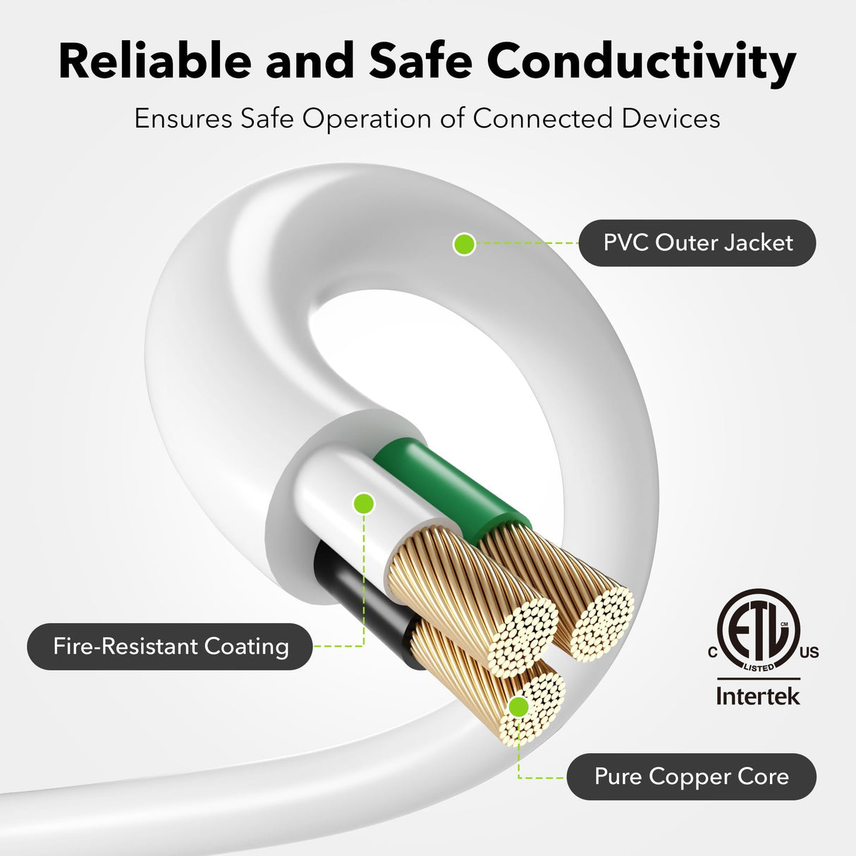 BN-LINK 35ft Outdoor Extension Cord, 3-Prong, 16 Gauge General Purpose Power Cord, Grounded Plug, White, for Landscaping & Holiday Decorations, Home & Office, 13A, ETL