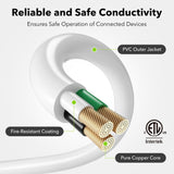 BN-LINK 35ft Outdoor Extension Cord, 3-Prong, 16 Gauge General Purpose Power Cord, Grounded Plug, White, for Landscaping & Holiday Decorations, Home & Office, 13A, ETL