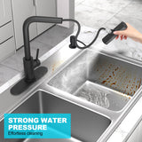AVSIILE Matte Black Waterfall Kitchen Faucets with Pull Down Sprayer & Soap Dispenser, Single Hole & Handle, Pull Out Tap, Stainless Steel Sink Faucet, Suitable for Farmhouse Camper Laundry Rv Bar