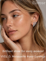 Moissanite Hoop Earrings for Women with Sterling Silver Post, VVS1. D Color