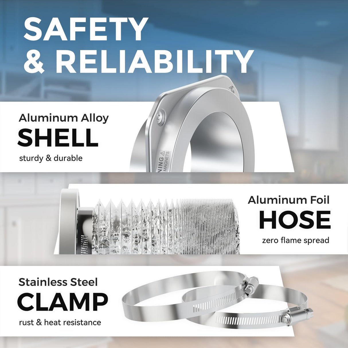 JEEVONY Magnetic Dryer Vent Coupling DV180 Airtight Seal Dryer Vent Connector Kit Easy to Clean Quick Connector Including a 2.6ft 4" Duct and two Clamps