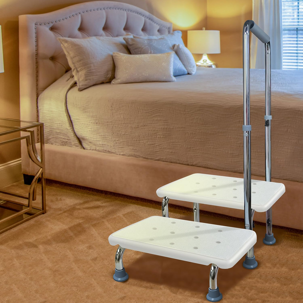 Aliseniors Step Stool with Handle and Non-Skid Platform, Heavy Duty 2 Steps Medical Foot Stool for Adult, Seniors, Handicap Holds up to 350 lbs