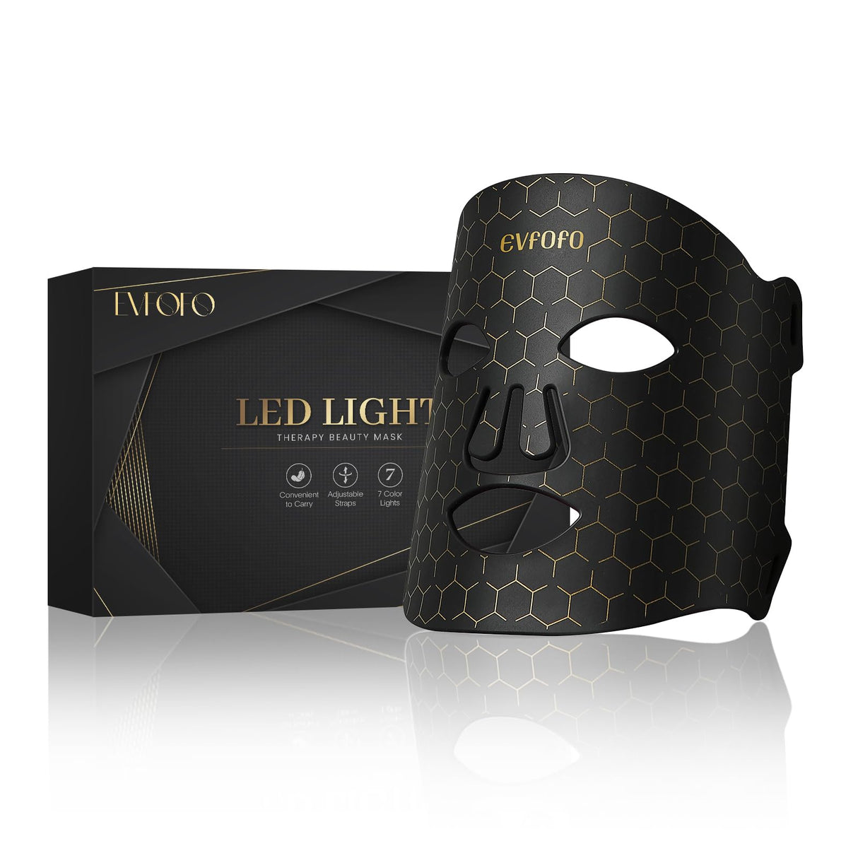 EVFOFO Led Face Mask Light Therapy, Red Light Therapy for Face, 7-1 Colors LED Facial Skin Care Mask, Black