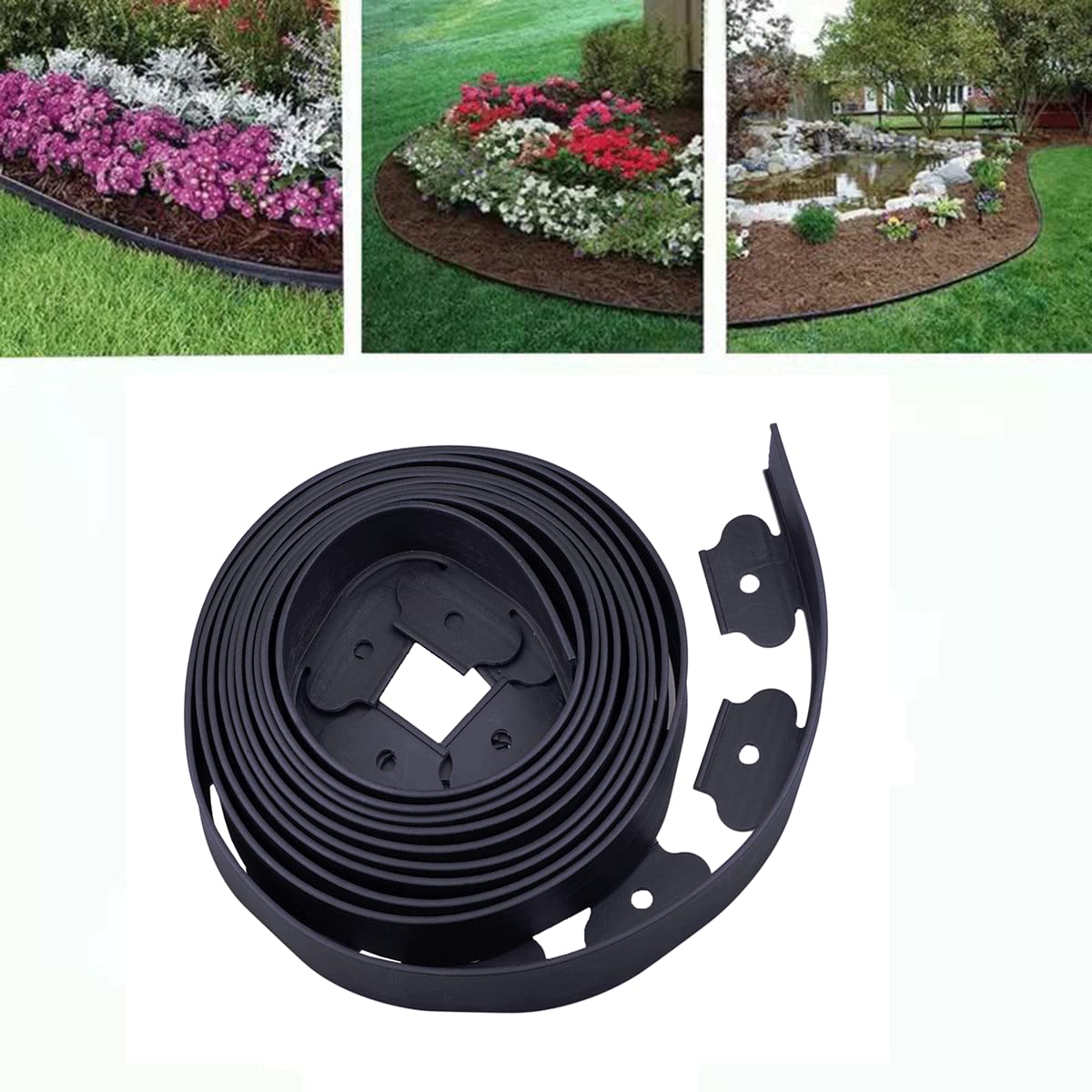 Garden Edging，20ft Landscape Edging with 20 Spikes for Lawn 2 Inch Tall(Black, 20FT)