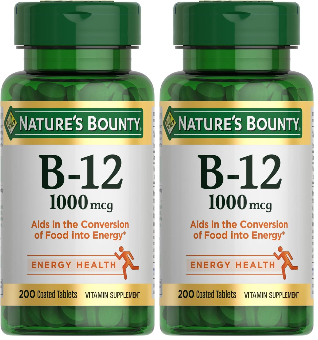 Nature's Bounty Vitamin B12 1000 mcg Supplements,Supports Energy Metabolism,200 Ct,(Pack of 2)