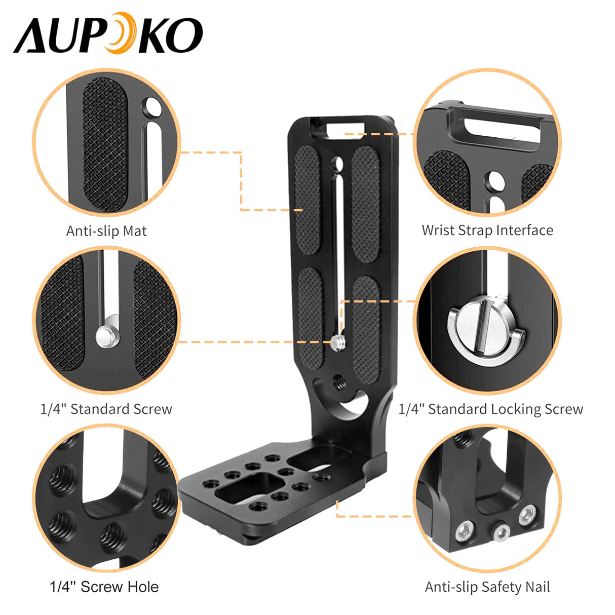 Aupoko Quick Release L-Bracket Compatible with Arca Swiss, L Bracket Quick Release Plate L Plate, 1/4" Tripod Plate for Ball Head Tripod Stabiliser Compatible with Manfrotto Canon Nikon Sony
