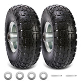 RRQ 10 Inch Solid PU Tire and Wheel, Flat Free 4.10/3.50-4" Tire, 2 Pack