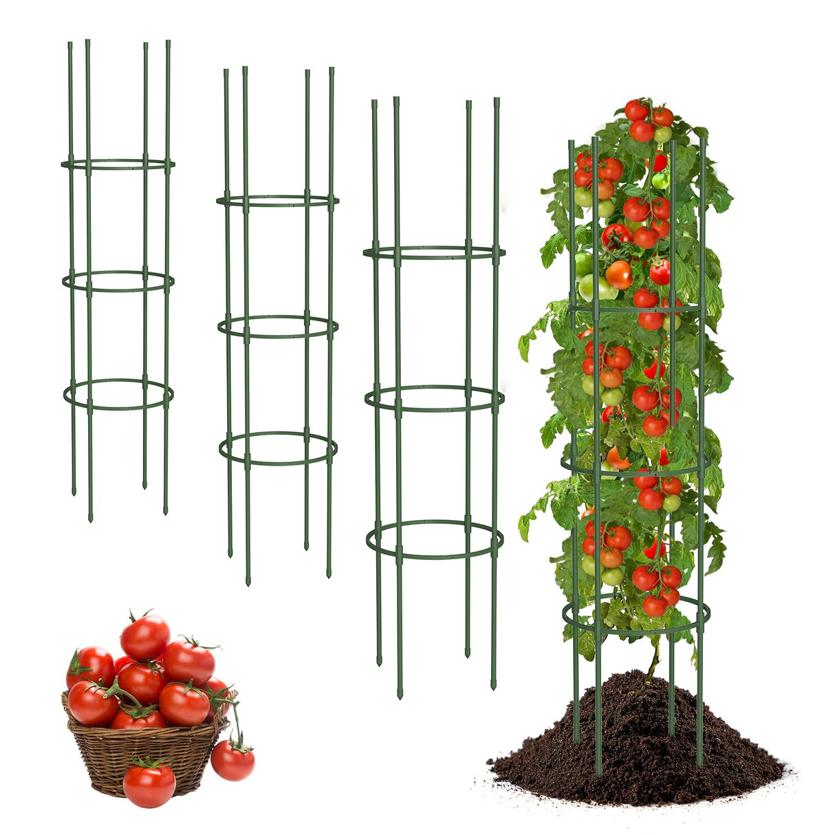 4 Pack Tomato Cages for Garden, 49" Tall Adjustable Heavy Duty Rust Resistant Tomato Trellis, with Upgraded Coupler for Raised Beds & Pots, Plant Stakes and Supports for Climbing Vegetables, Flowers