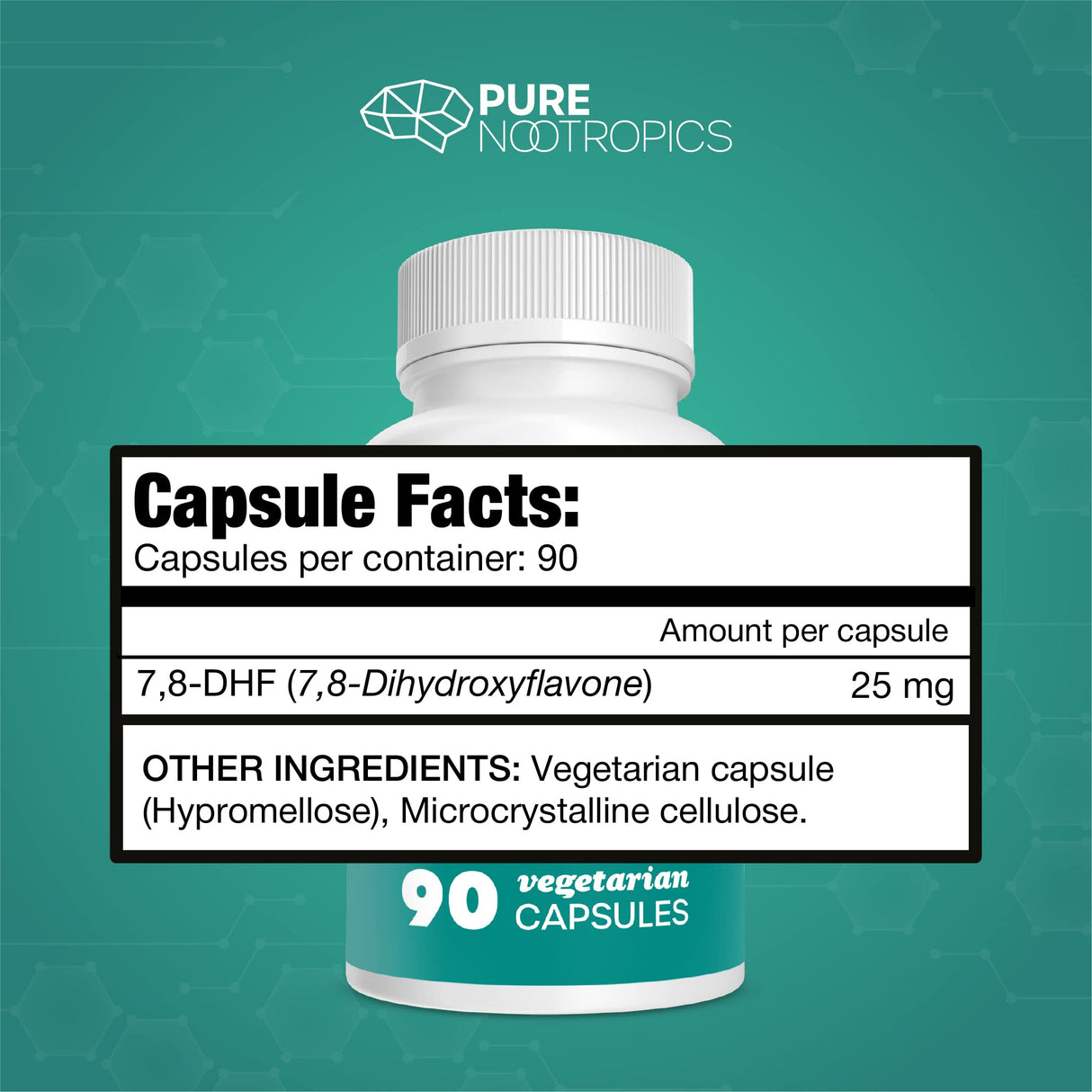 Pure Nootropics 7,8-DHF (7,8-Dihydroxyflavone) Capsules | 25 mg | 90 Vegetarian Capsules