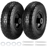 2 Pcs 4.10/3.50-4" Tire and Wheel Flat Free, 10 Inch Solid Rubber Tires with 5/8" Axle Bore Hole, 2.2" Offset Hub for Hand Truck, Wheelbarrow, Gorilla Cart, Garden Wagon Cart, Dolly, Utility Cart