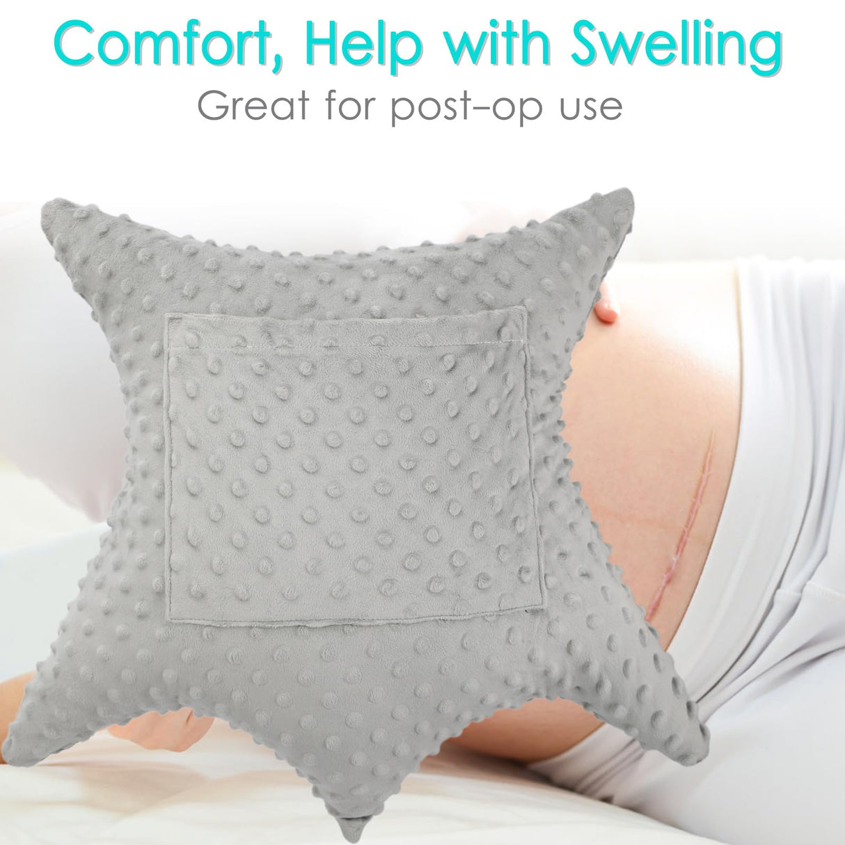D. Cozy Star Shaped Hysterectomy Pillow with 2 Pockets for Abdominal Surgery Hysterectomy Recovery Must Haves Products Gifts Tummy Pillow with Hands Placement Pouch Minky Dot Gray